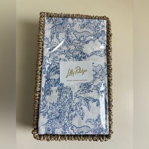 Lilly Pulitzer Blue and White Patterned Napkins with Napkin Holder